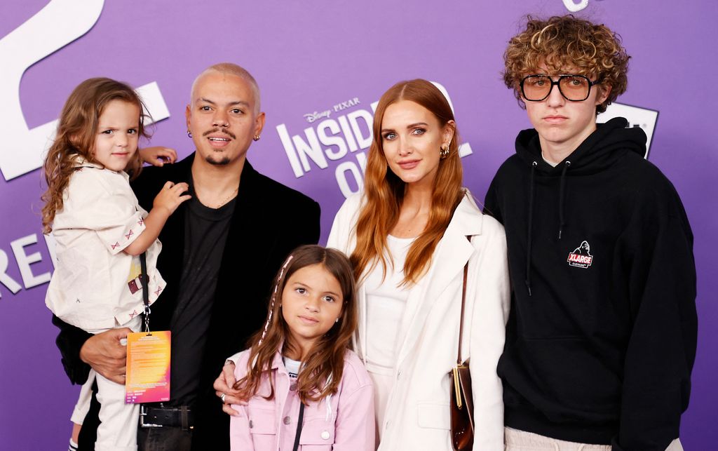 Ashlee Simpson, her husband musician actor Evan Ross and childern Ziggy Blu (L), Jagger Snow (C) and Bronx Mowgli (R) attend the world premiere of Pixar's "Inside Out 2" at El Capitan Theatre in Los Angeles, California on June 10, 2024.