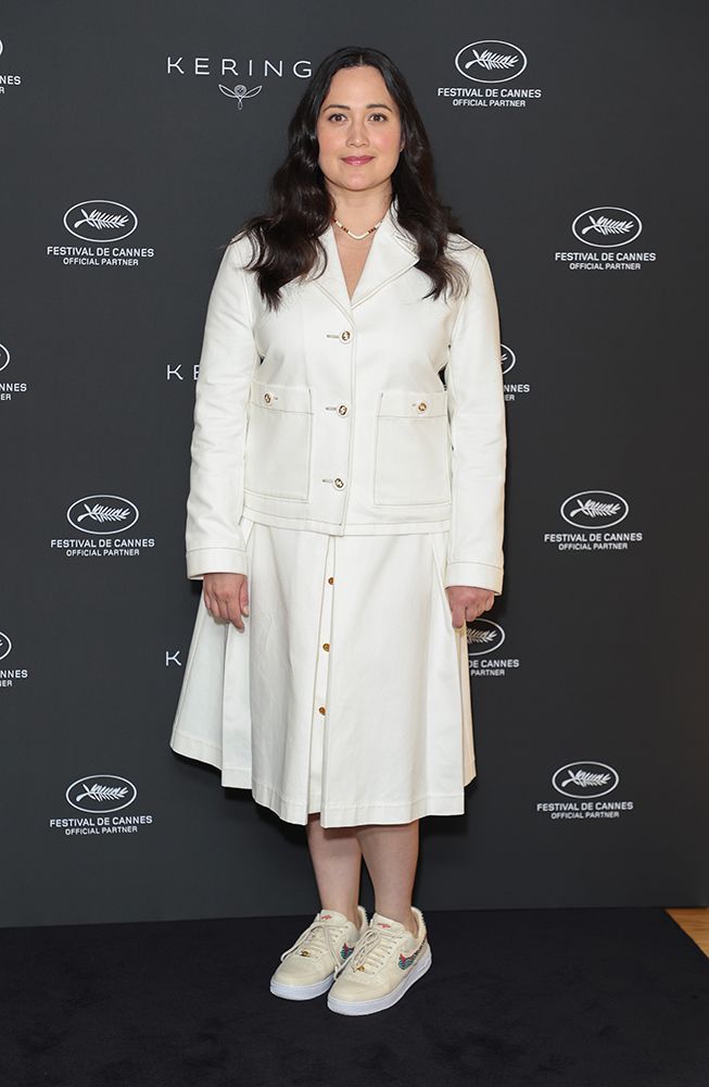 Lily Gladstone wearing a white coord at Cannes Film Festival in 2023