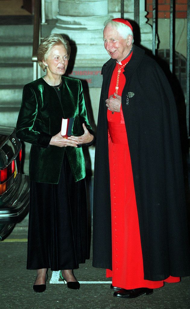 The Duchess of Kent speaking with the Archbishop of Westminister, Cardinal Hume in 1994