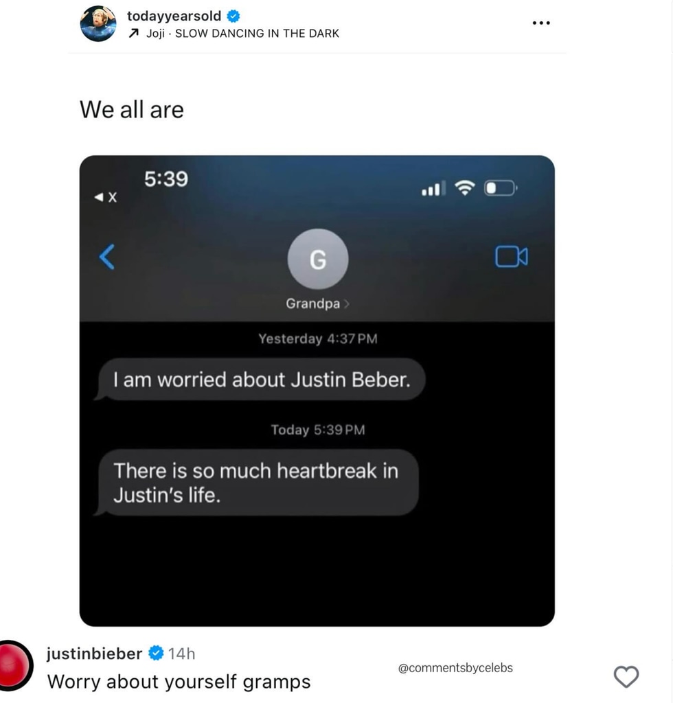 Photo from Comments by Celebs of Justin Bieber reacting to concern for him