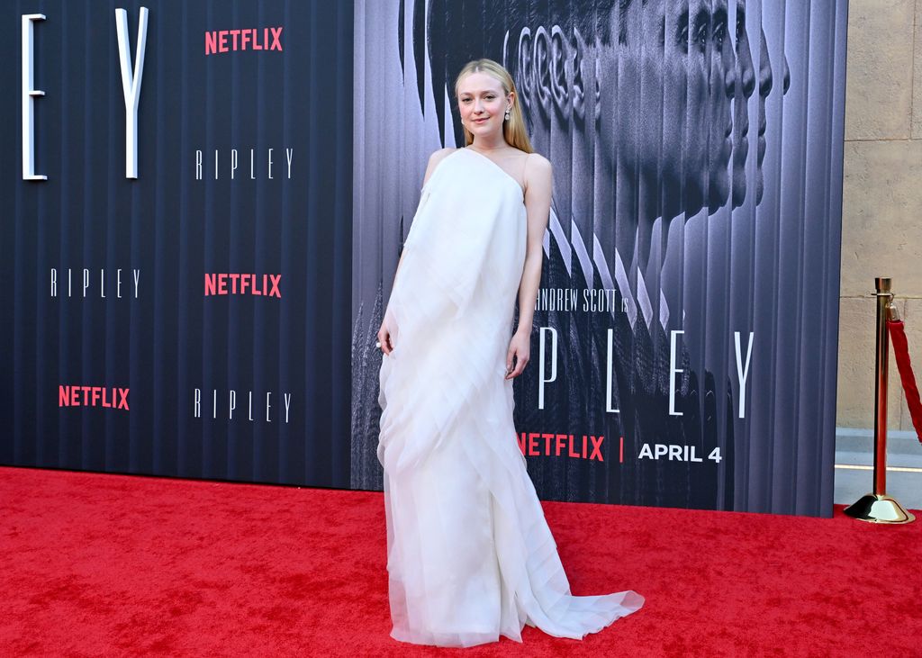 Dakota Fanning attends the Los Angeles Premiere of Netflix's "Ripley" at The Egyptian Theatre Hollywood on April 03, 2024 in Los Angeles, California