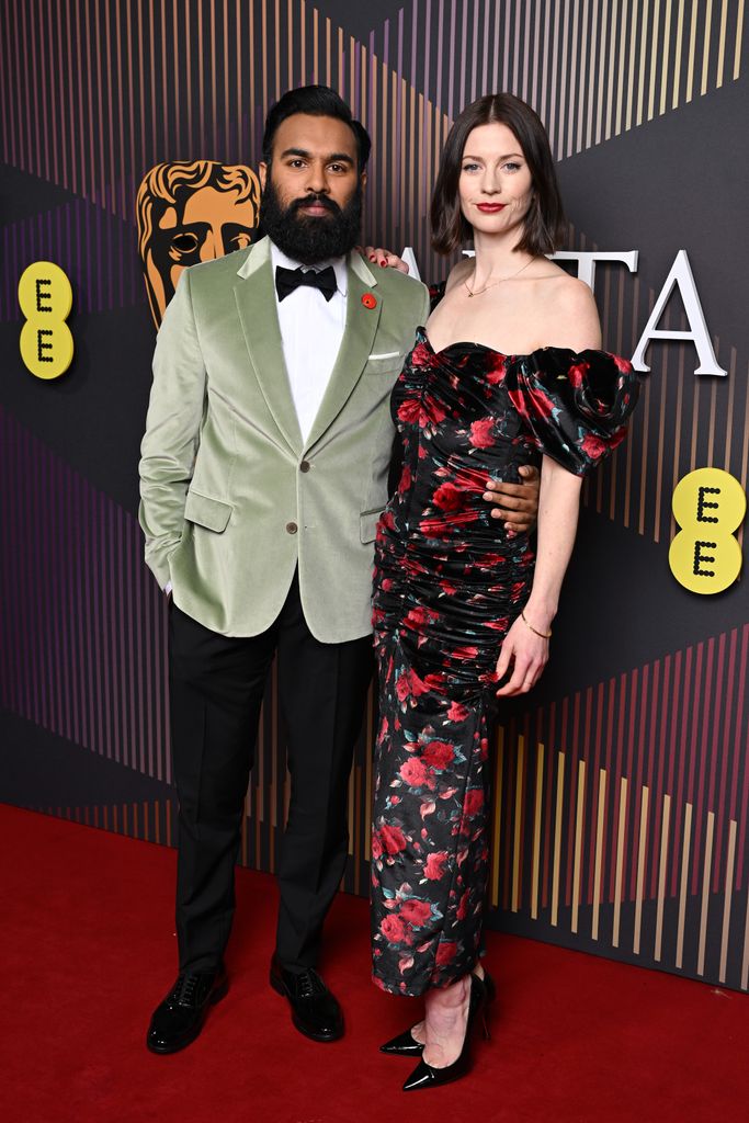 Himesh Patel and guest attend the EE BAFTA Film Awards 2024 at The Royal Festival Hall on February 18, 2024 in London, England