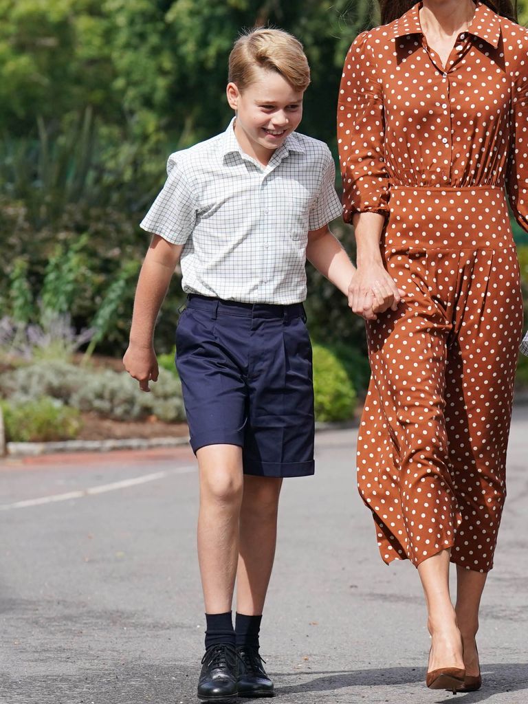 Prince George in school uniform with Princess Kate