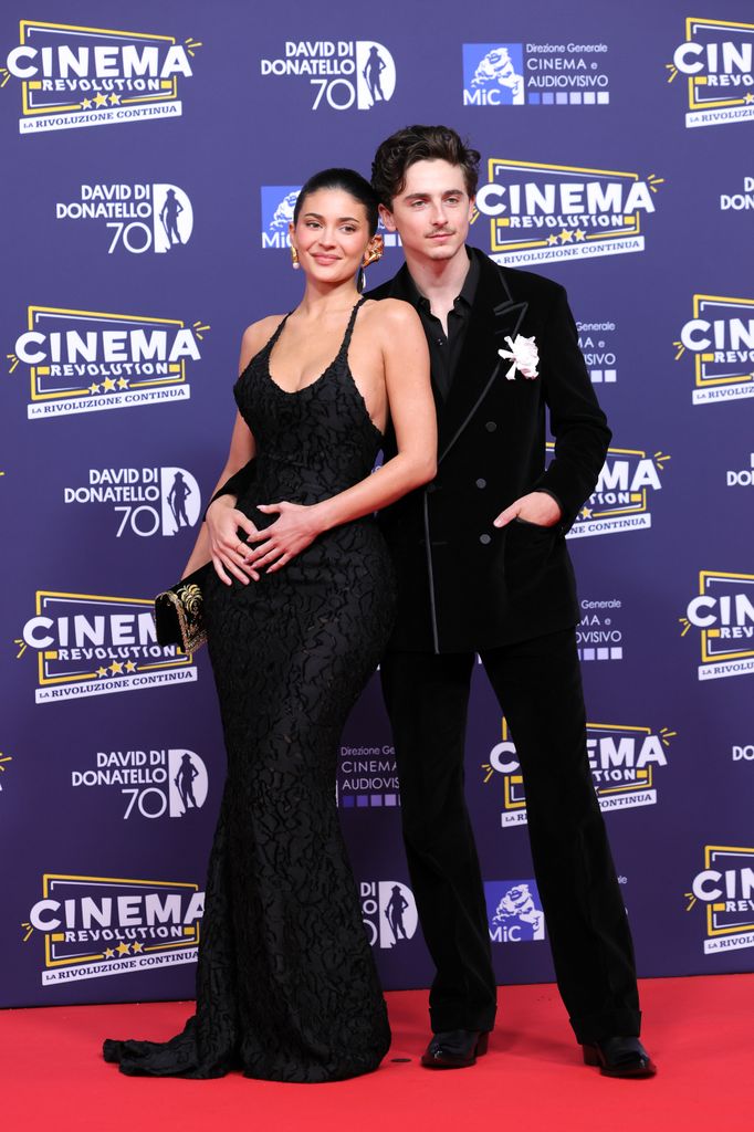Timothee Chalamet and Kylie Jenner attend the photocall during the 70th David Di Donatello at Cinecitta Studios on May 07, 2025 in Rome, Italy.