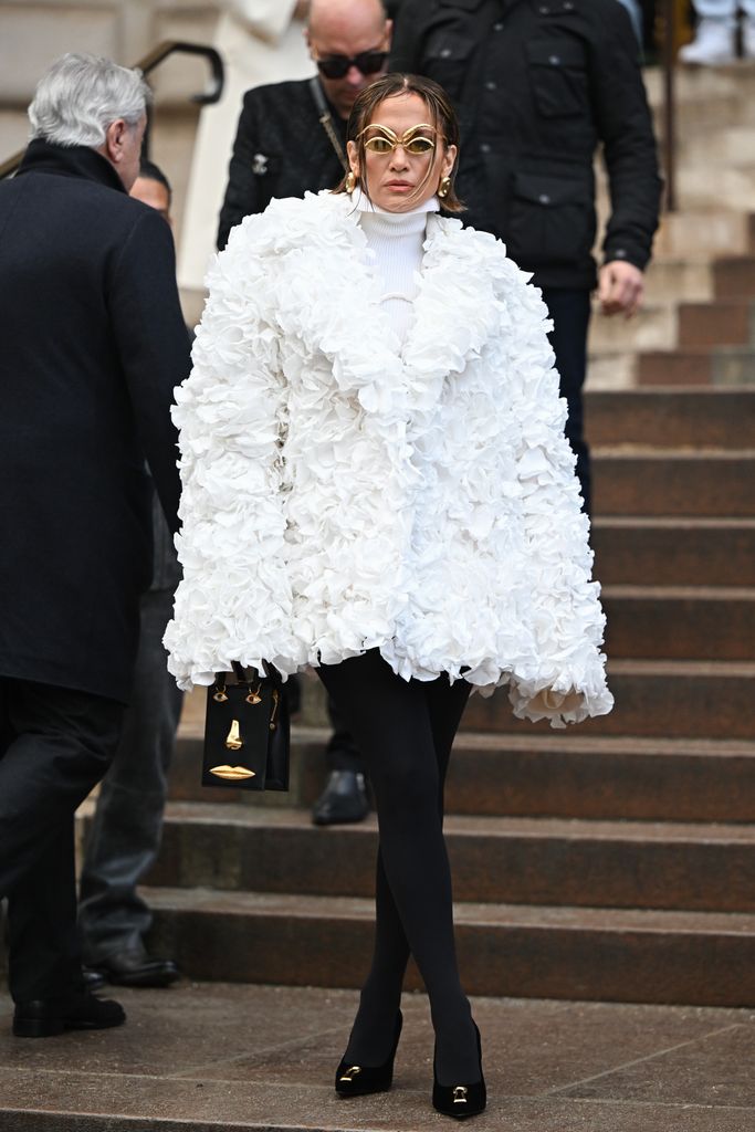 Jennifer Lopez Wore White Wide-Leg Pants at Paris Fashion Week