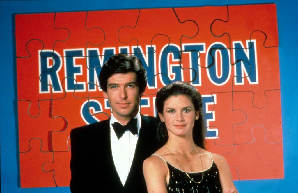 Pierce Brosnan and Stephanie Zimbalist in a promotional image for Remington Steele