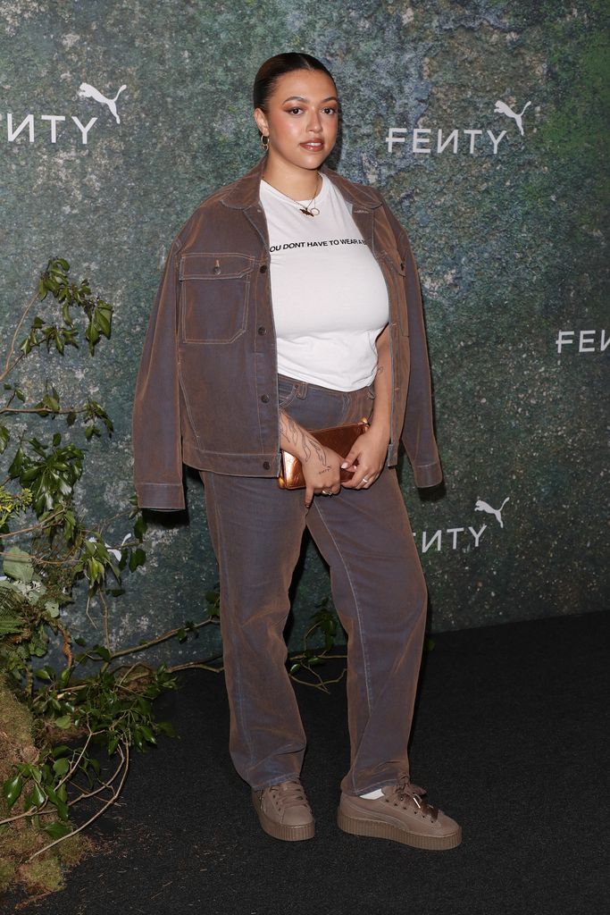 Mahalia attends the FENTY x PUMA Creeper Phatty Earth Tone Launch Party at Tobacco Dock on April 17, 2024 in London, England. (Photo by Neil Mockford/WireImage) (Photo by Neil Mockford/WireImage)