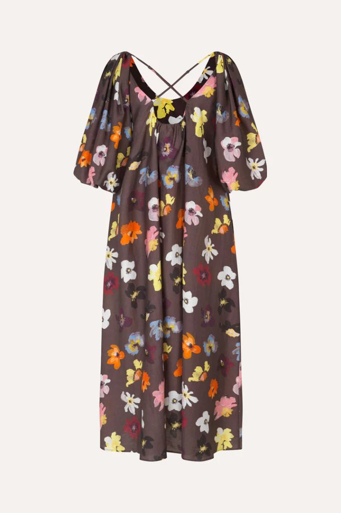 brown floral smock dress