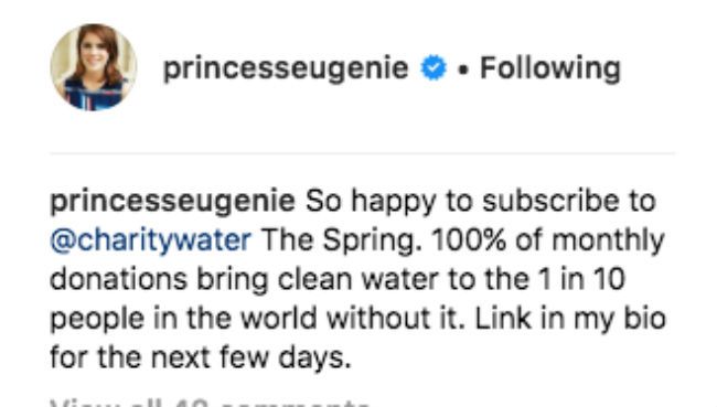 princess eugenie news instagram