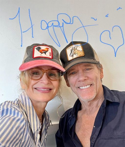 Kyra Sedgwick and Kevin Bacon in caps