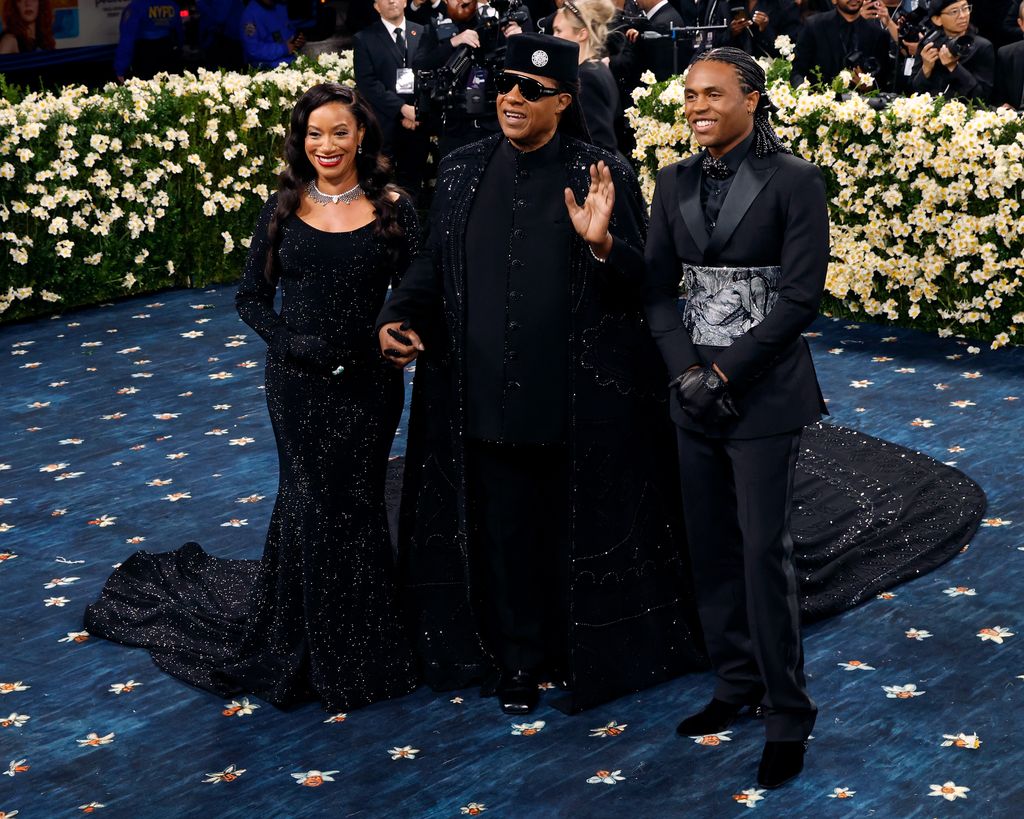 Tomeeka Robyn Bracy, Stevie Wonder and Kailand Morris at the "Superfine: Tailoring Black Style", the 2025 Costume Institute Benefit, at Metropolitan Museum of Art