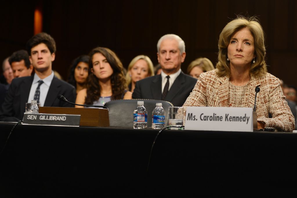 Caroline Kennedy goes before the U.S. Senate Foreign Relations Committee for questioning as they determine if she will be the next U.S. Ambassador to Japan.Caroline's children Jack Schlossberg and his sister Tatiana  Schlossberg and husband Edwin Schlossberg listen, 2013