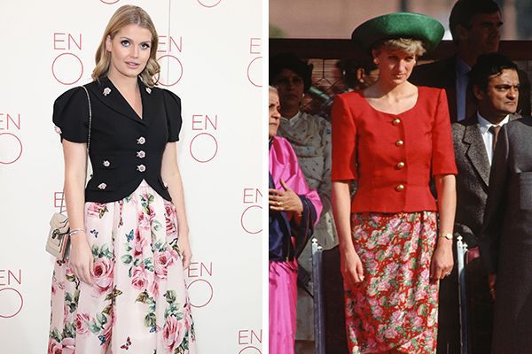 Lady Kitty Spencer And Princess Diana In Structured Jackets And Floral Skirts