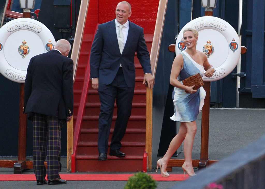 Zara and Mike Tindall leaving their pre-wedding party on the Britannia