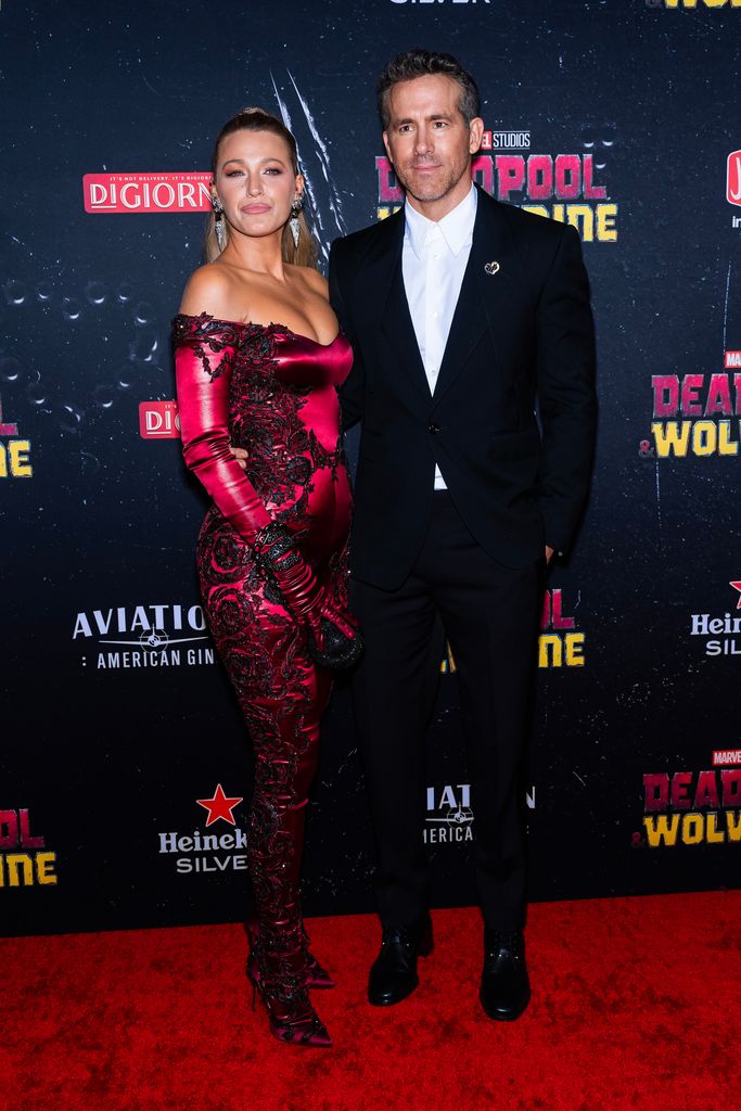 Blake Lively (L) and Ryan Reynolds attend the "Deadpool & Wolverine" New York Premiere at the David Koch Theater at Lincoln Center on July 22, 2024 in New York City. (Photo by Gotham/GC Images)