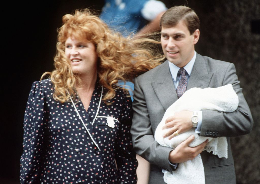 The Duke and Duchess of York leaving Portland Hospital in London with their first child four-day old Princess Beatrice