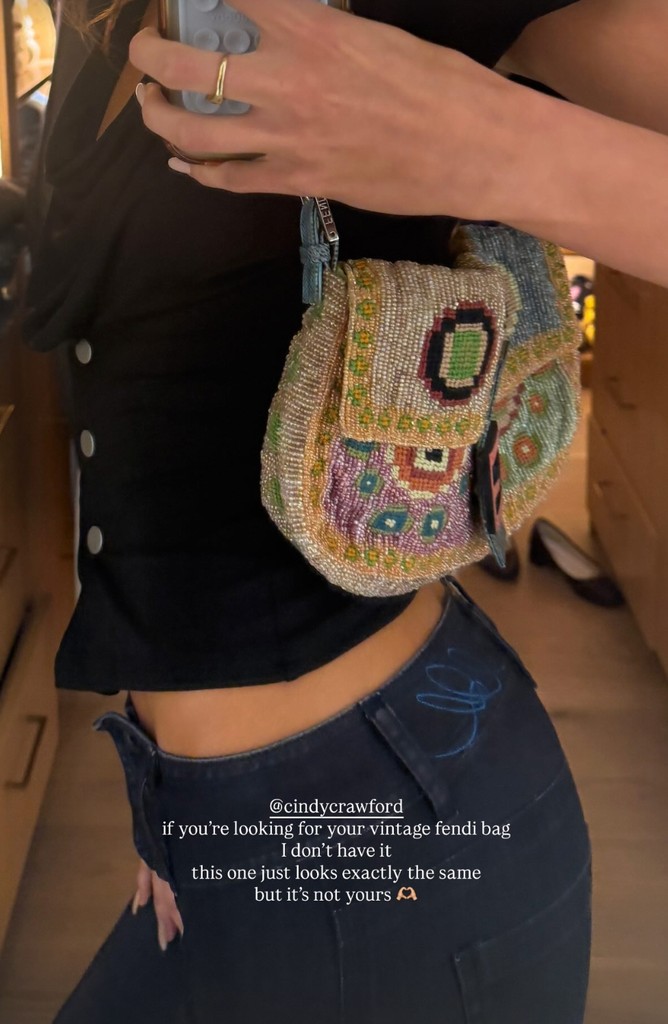 Kaia Gerber pinched her mum's rare vintage Fendi Madonna Boho Beaded Baguette from 1997