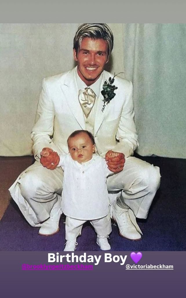 David Beckham on his wedding day holding Brooklyn's hands