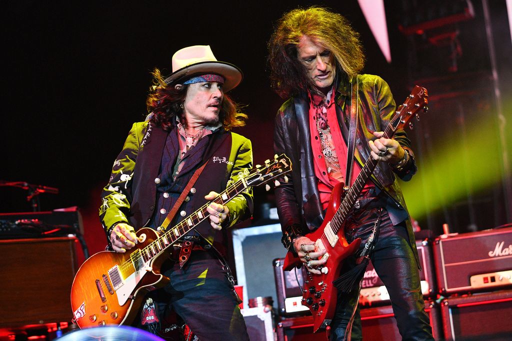 Johnny Depp and Joe Perry of Hollywood Vampires perform 