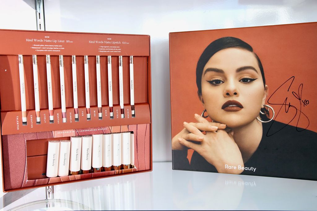 Selena Gomez signed Rare Beauty PR makeup package is seen at Musicares Charity Relief Auction Press Preview at Julien's Auctions on February 01, 2023 in Beverly Hills, California
