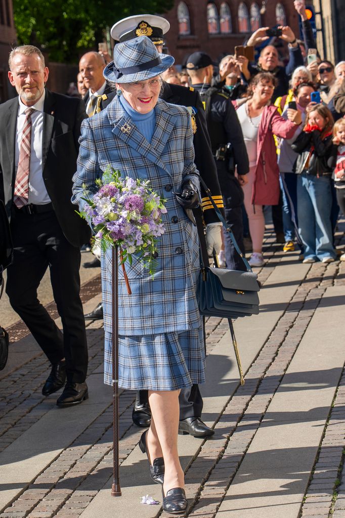 Queen Margrethe wearing checked outfit for 80th anniversary of Denmark's liberation 