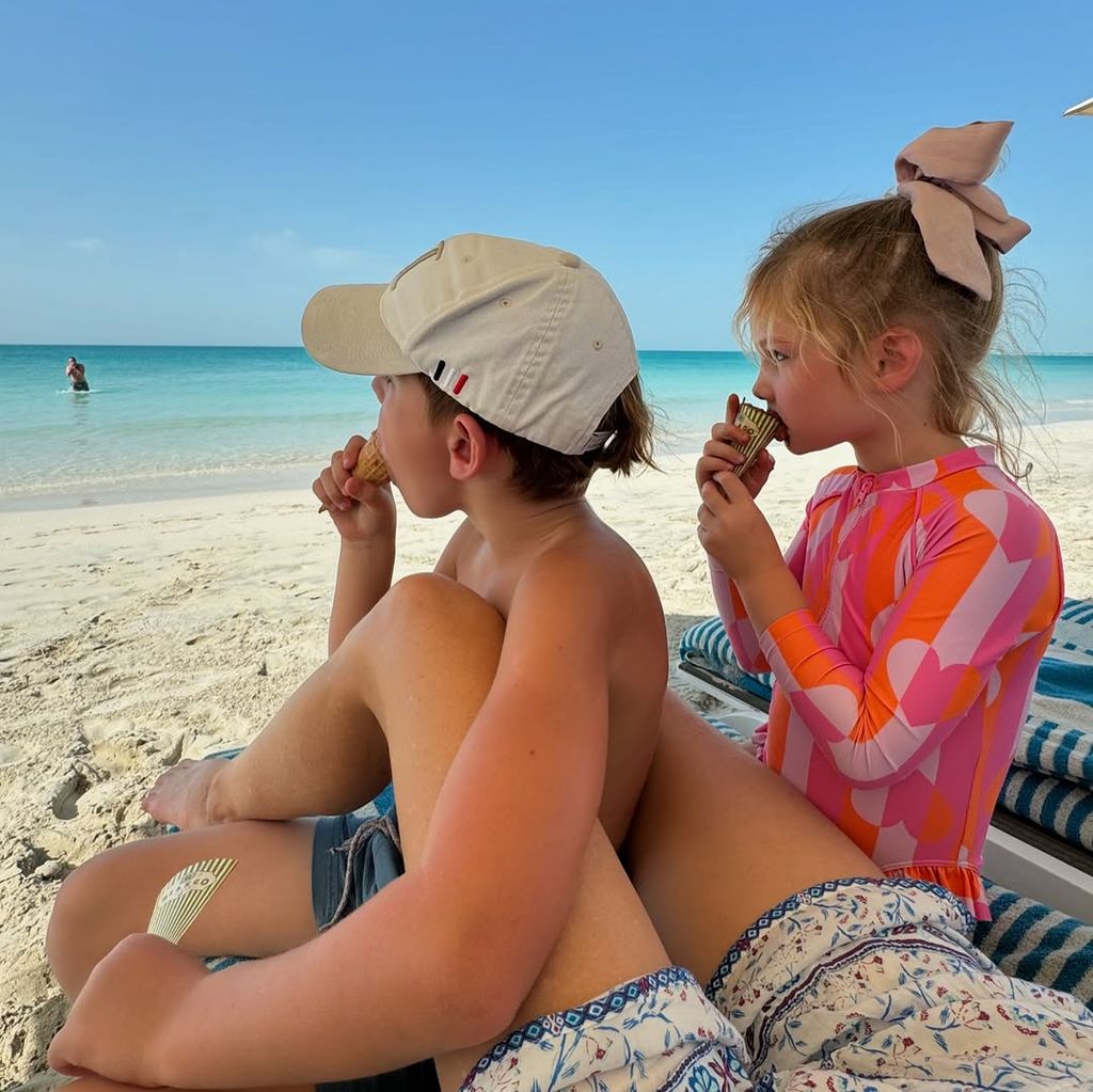 Storm Keating's kids Cooper and Coco eating ice cream on the beach