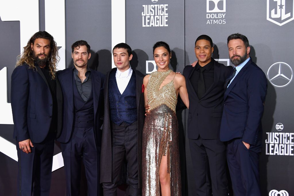 Jason Momoa, Henry Cavill, Ezra Miller, Gal Gadot, Ray Fisher, and Ben Affleck attend the premiere of Warner Bros. Pictures' "Justice League" at Dolby Theatre on November 13, 2017 in Hollywood, California