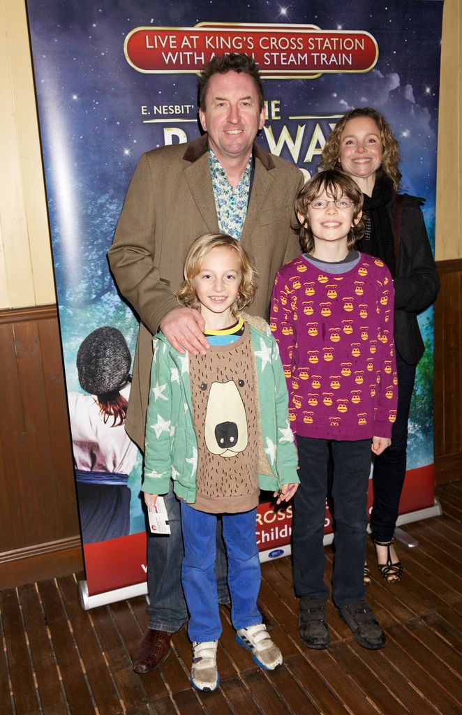 Lee Mack, Arlo McKillip, Louie McKillip & Tara (wife) 'The Railway Children' play at the Kings Cross Theatre, London, Britain - 14 Jan 2015