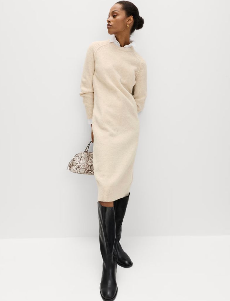 M&S Crew Neck Knitted Dress with Wool