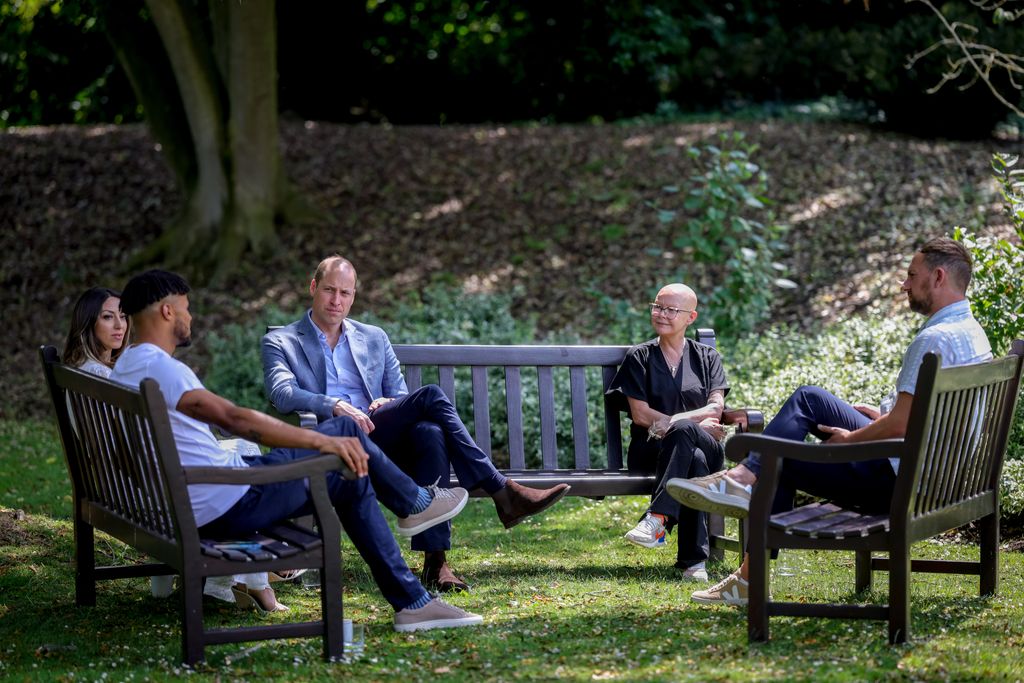 Prince William speaking with Homewards advocates - Tyrone Mings, Gail Porter, David Duke and Sabrina Cohen-Hatton