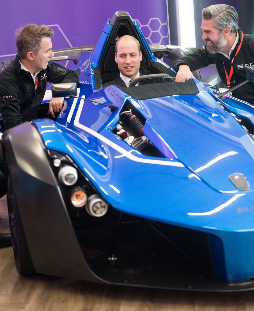 Prince William, who was then the Duke of Cambridge sits in a BAC Mono car at the National Graphene Institute on October 14, 2016