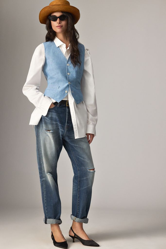 Ralph Lauren model in jeans and waistcoat