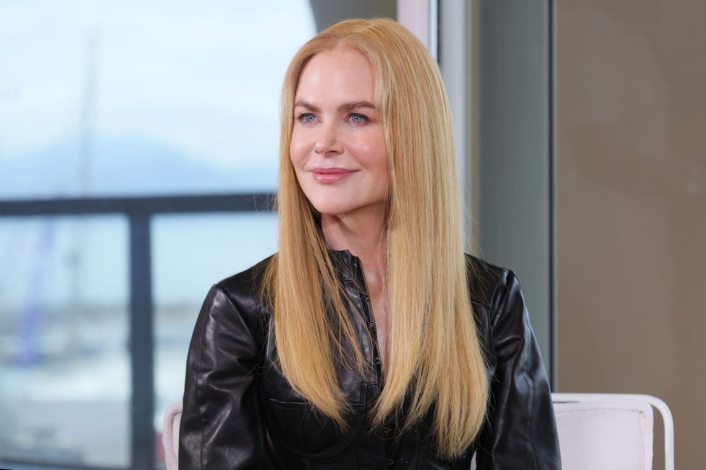 Nicole Kidman wearing a black leather jacket 