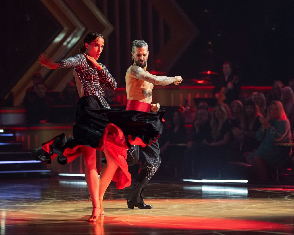 Whitney Leavitt and Mark Ballas perform during Rock & Roll Hall of Fame Night on Dancing with the Stars