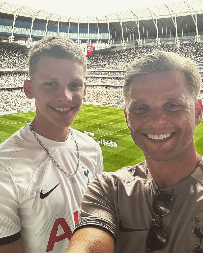 Freddie Brazier with his dad Jeff Brazier at a football match