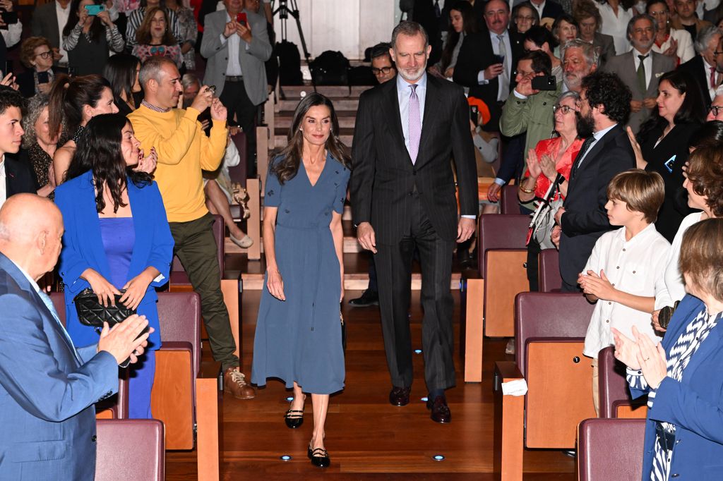 Queen Letizia wearing  blue dress as she attends Madrid Press Association Awards with King Felipe