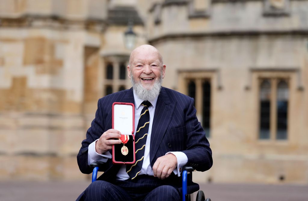 Sir Michael Eavis, founder of Glastonbury Festival, after being made a Knight Bachelor by the Princess Royal 