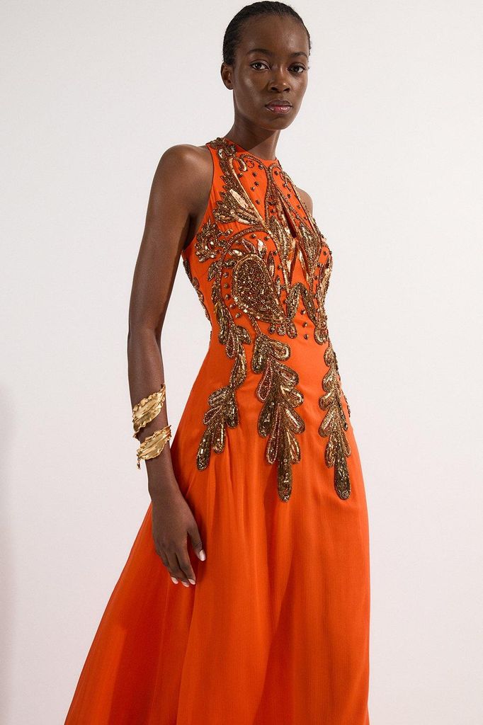 'Halter Neck' Bugle Bead 'Detail Woven Maxi Dress', £ 299.40, Karen Millen