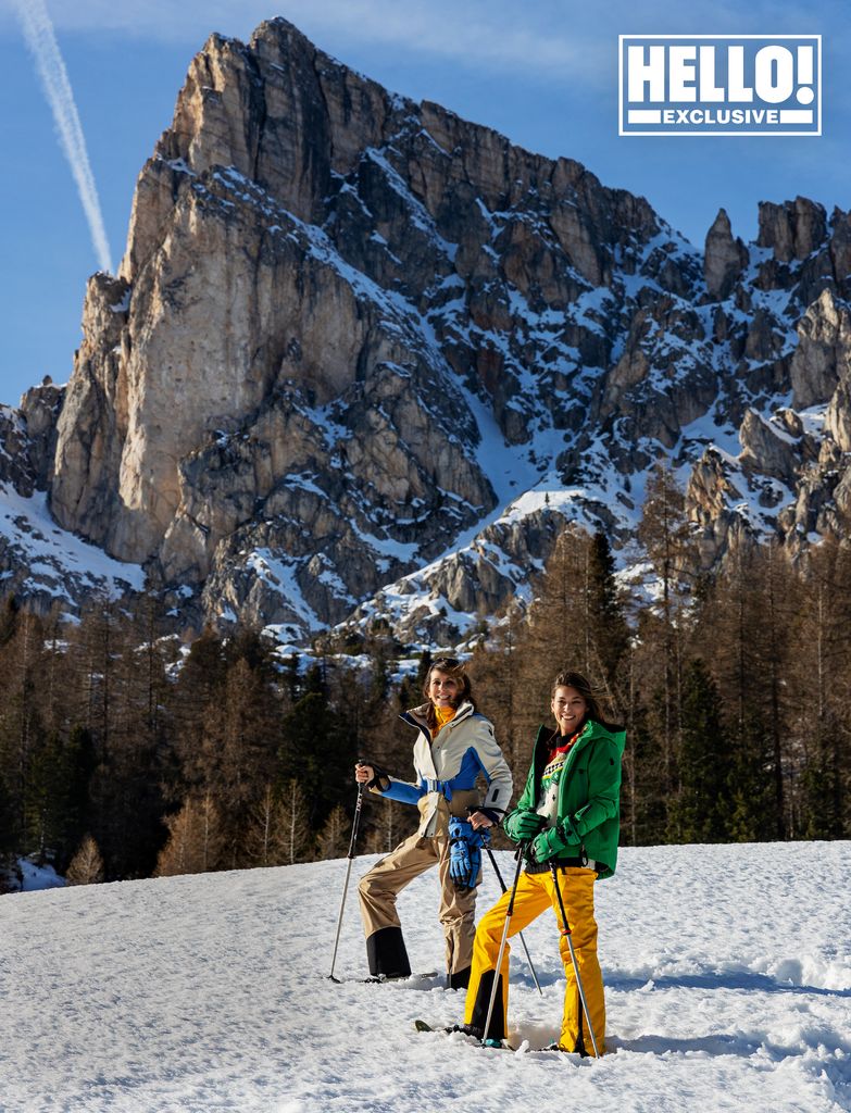 Maria Paola Merloni and daughter Vittoria skiing 