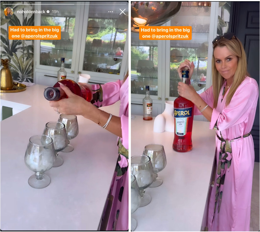 Amanda Holden pouring aperol in her kitchen