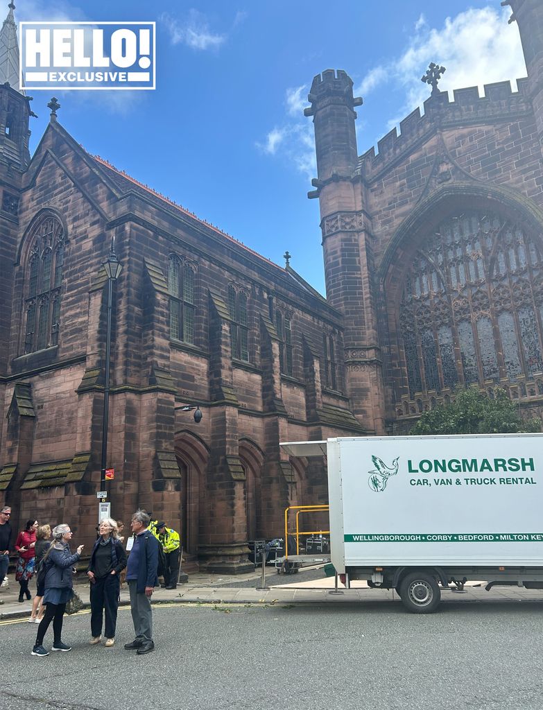Vans arrive at Chester Cathedral for the Duke of Westminster's wedding