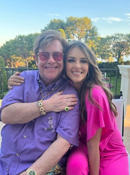 Elton John and Elizabeth Hurley at Elton's French villa