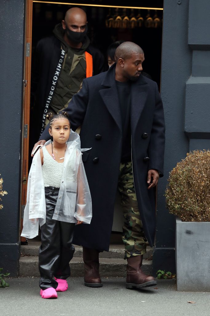 Kanye West seen leaving Michiko Sushino restaurant with his daughter North West in Queen's Park on October 10, 2020 in London, England