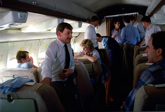 Prince Charles And Princess Diana With Their Staff On Board A Royal Australian Air Force Plane On Its Way From Fiji To Austalia