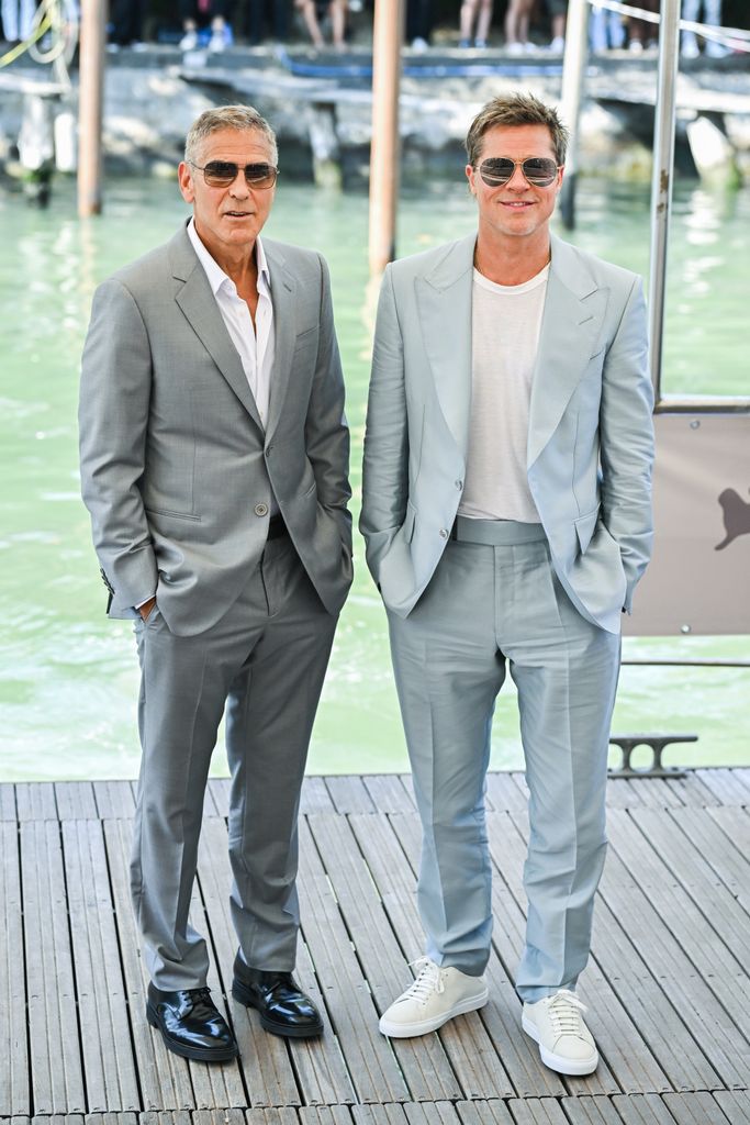 George Clooney and Brad Pitt are seen at the 81st Venice International Film Festival on September 01, 2024 in Venice, Italy