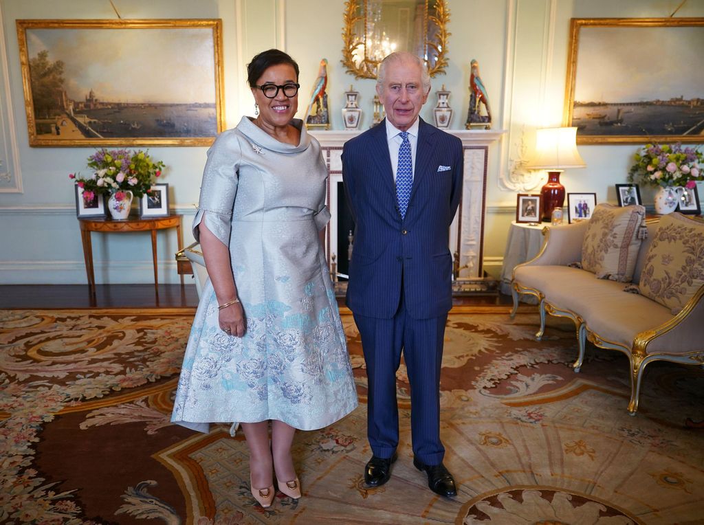 Baroness Soctland of Asthal standing with King Charles