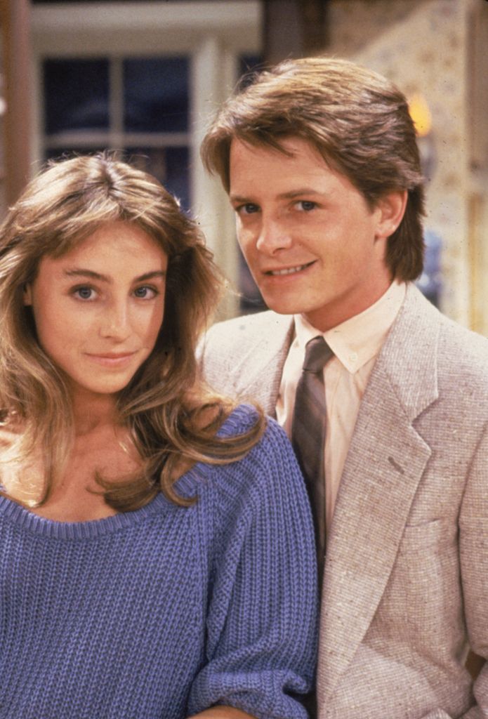 Circa 1986, Promotional portrait of actors Michael J Fox and Tracy Pollan on the set of the television series, 'Family Ties'. Fox and Pollan were married in 1988.