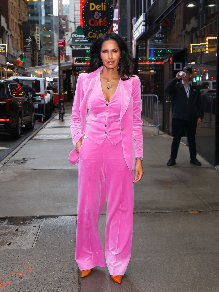 Padma Lakshmi is seen arriving at 'Good Morning America' TV Show on August 15, 2023 in New York City.