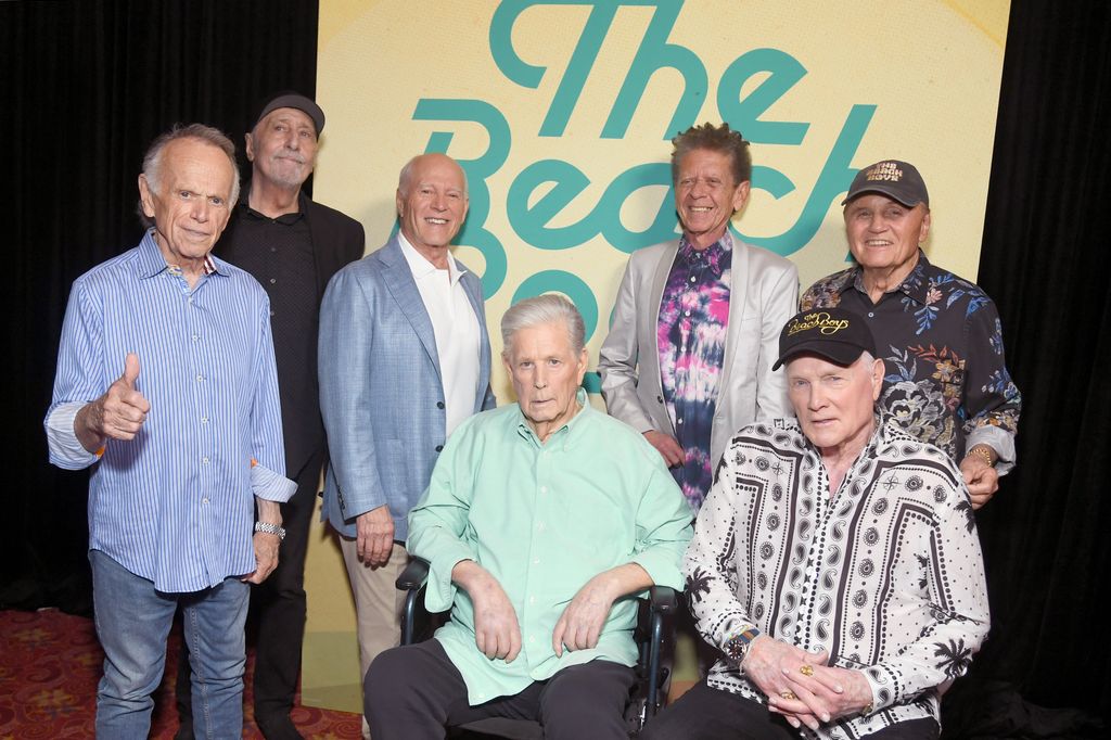 Al Jardine, David Marks, Frank Marshall, Brian Wilson, Blondie Chaplin, Mike Love and Bruce Johnston attend the world premiere of Disney+ documentary "The Beach Boys" at the TLC Chinese Theatre in Hollywood, California on May 21, 2024.