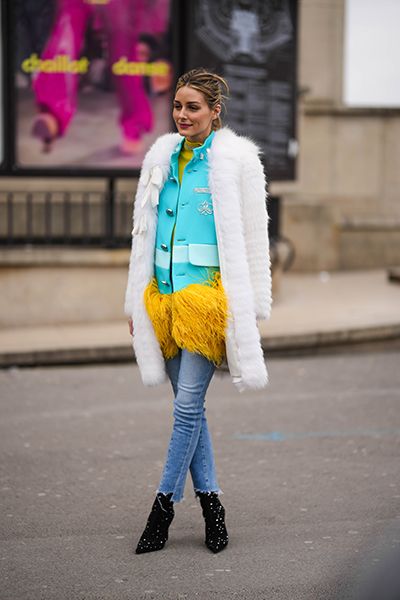 Olivia Palermo Wears Fluffy Jacket And Jeans